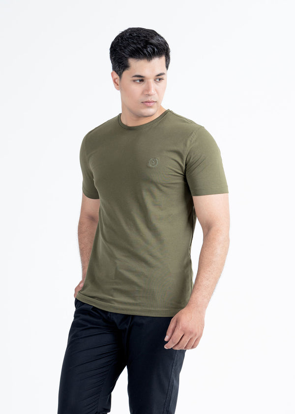 Basic Olive Lycra Jersey T-Shirt