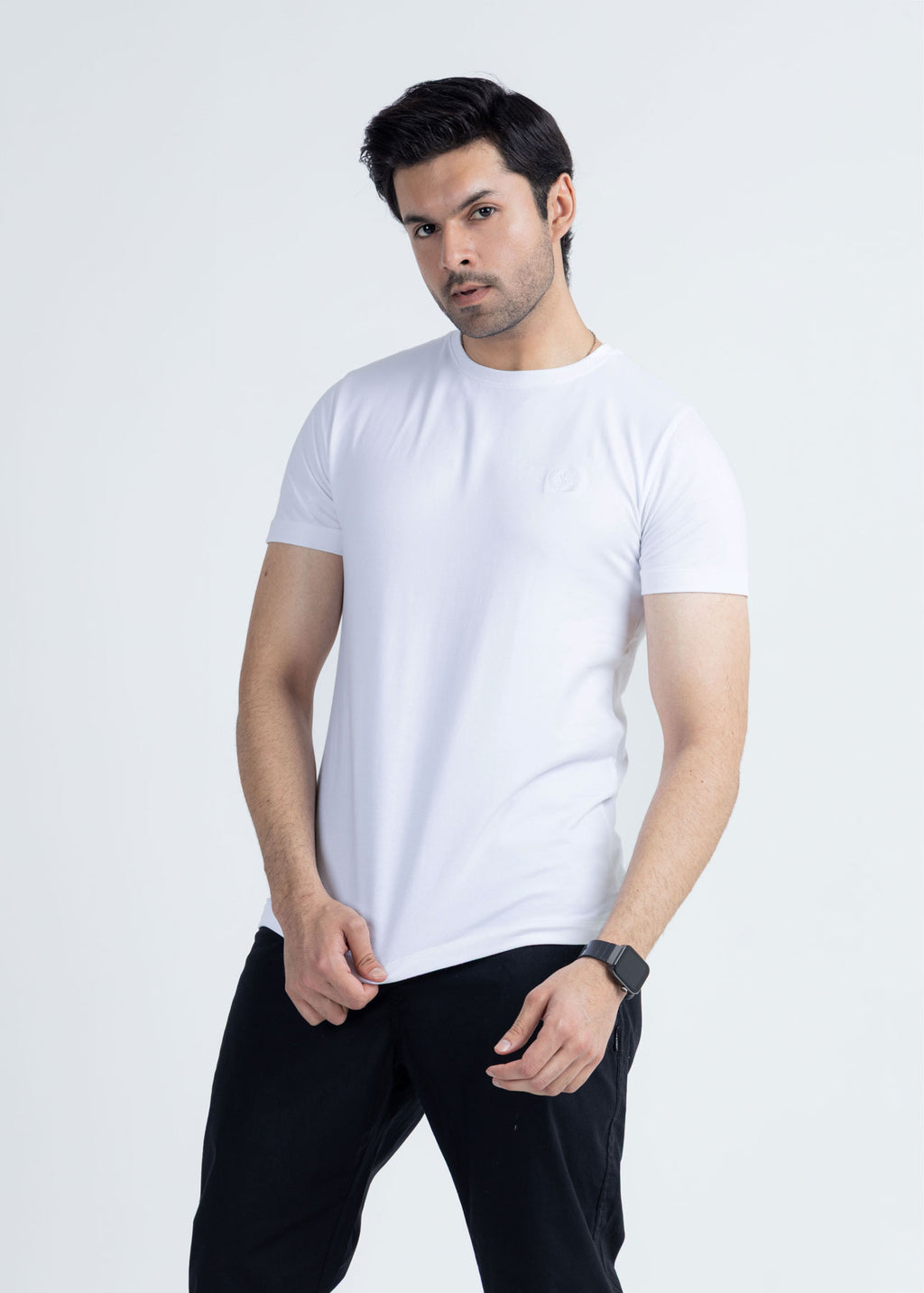Basic White Lycra Jersey T-Shirt