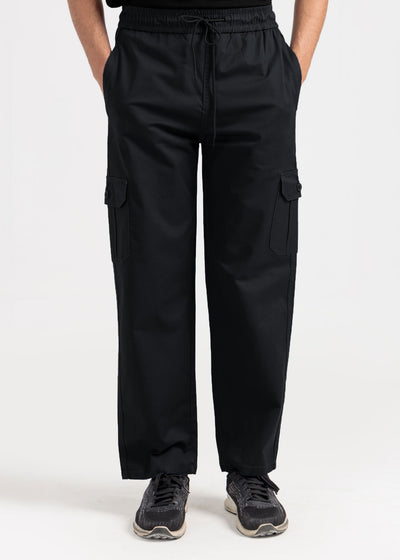 Relaxed Fit Cotton Cargo Trousers – Essential Black