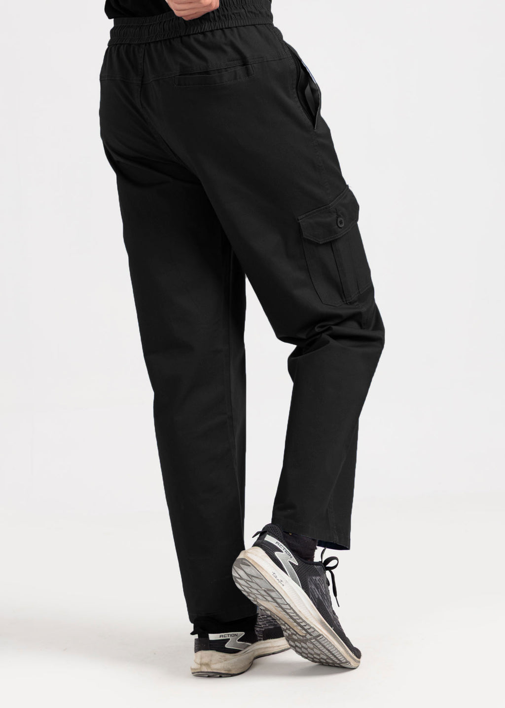 Relaxed Fit Cotton Cargo Trousers – Essential Black