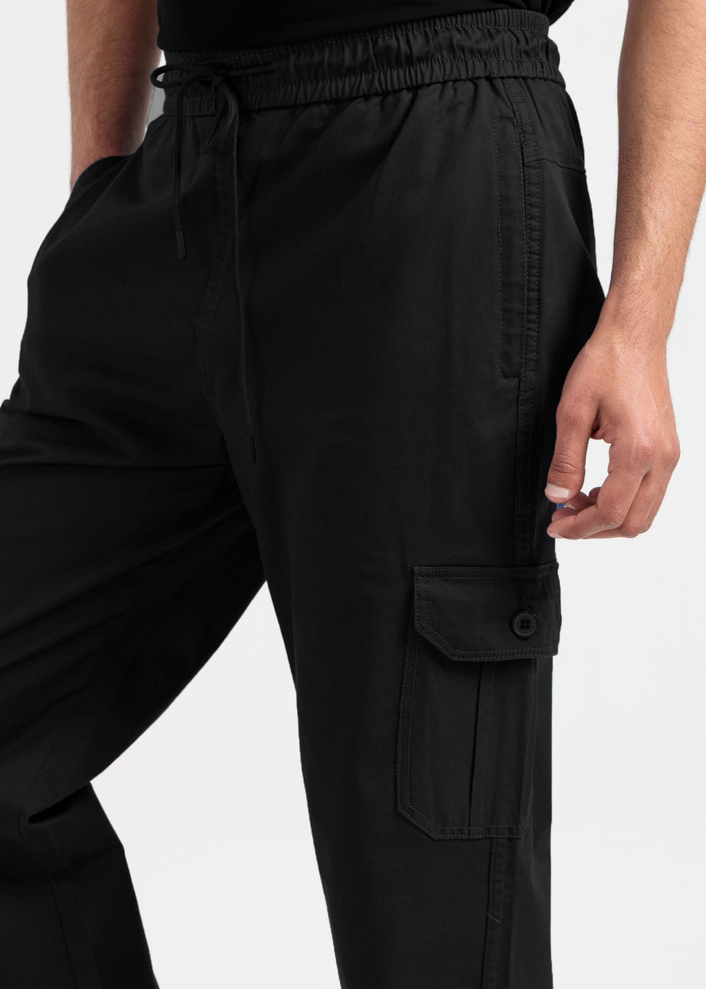 Relaxed Fit Cotton Cargo Trousers – Essential Black