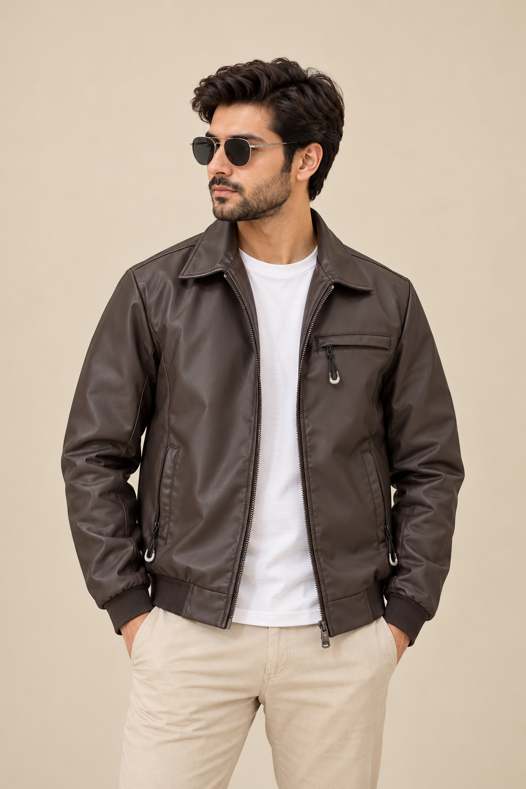 Brown Quilted Faux Leather Jacket
